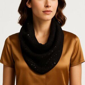 Calvin Klein Black Sequin Knit Loop Scarf Collar Elegant Accessory Evening Glam